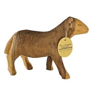 Hand-Carved Wooden Ram Goat Figurine With Dr. Livingstone I Presume Tag